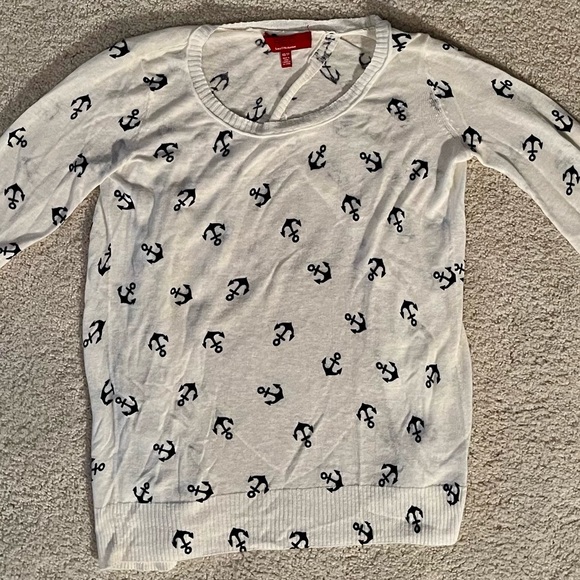 Saks 5th Ave Red navy & white open-back anchor print lightweight summer sweater - Picture 2 of 6